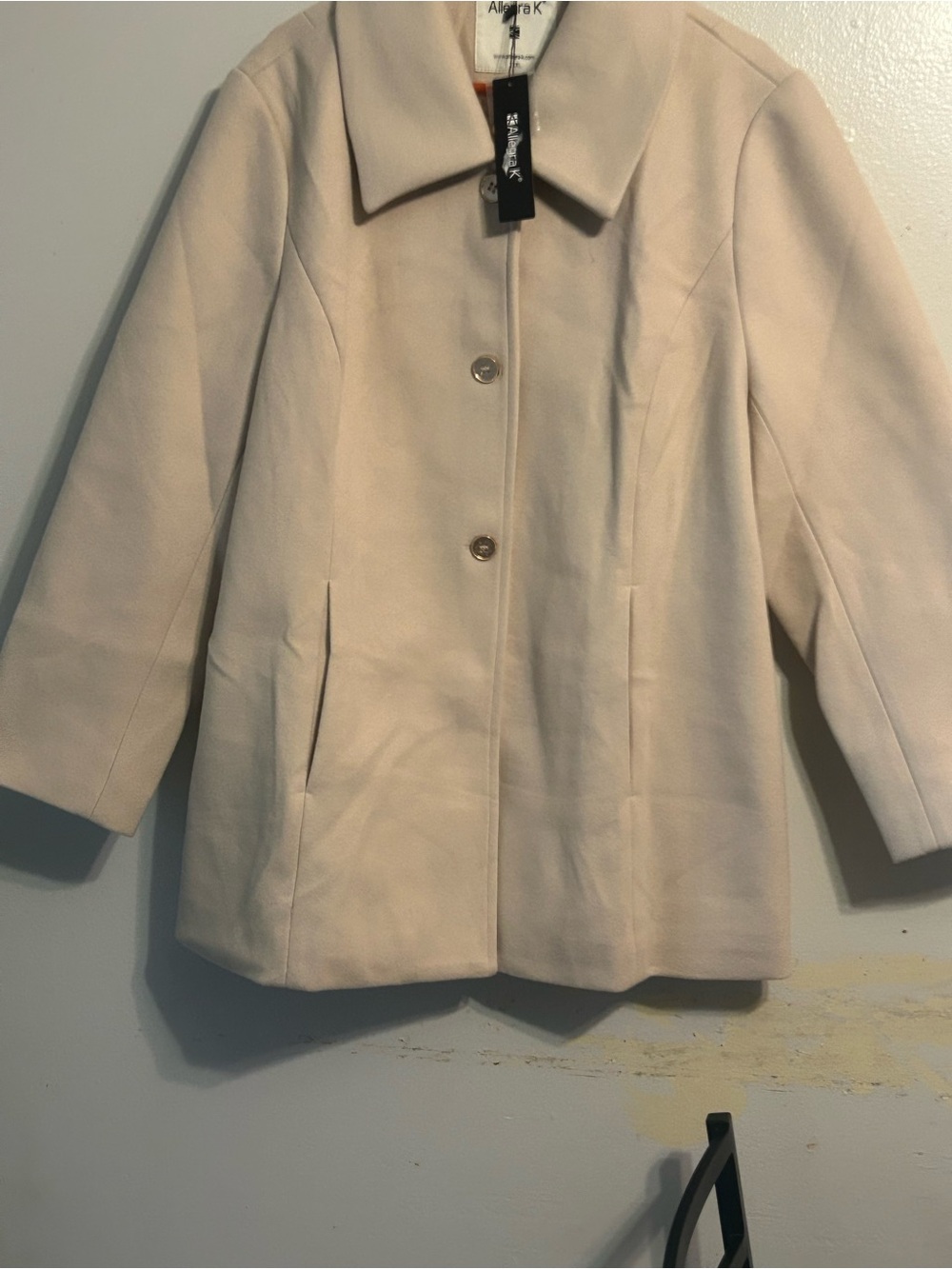 Allegra K Women's Cream Single-Breasted Pea Coat